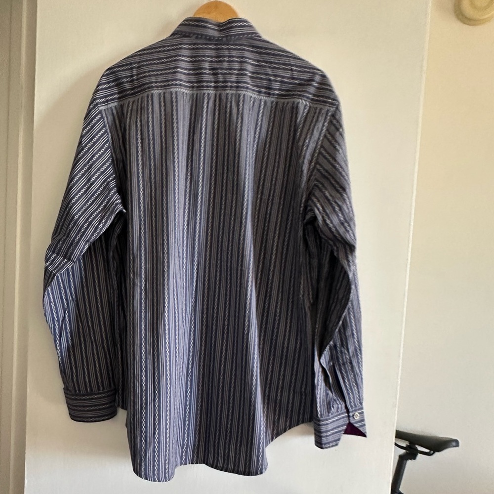 Robert Graham Blue Striped Flip Cuff Long Sleeve Button Collared Dress Shirt - Picture 4 of 9